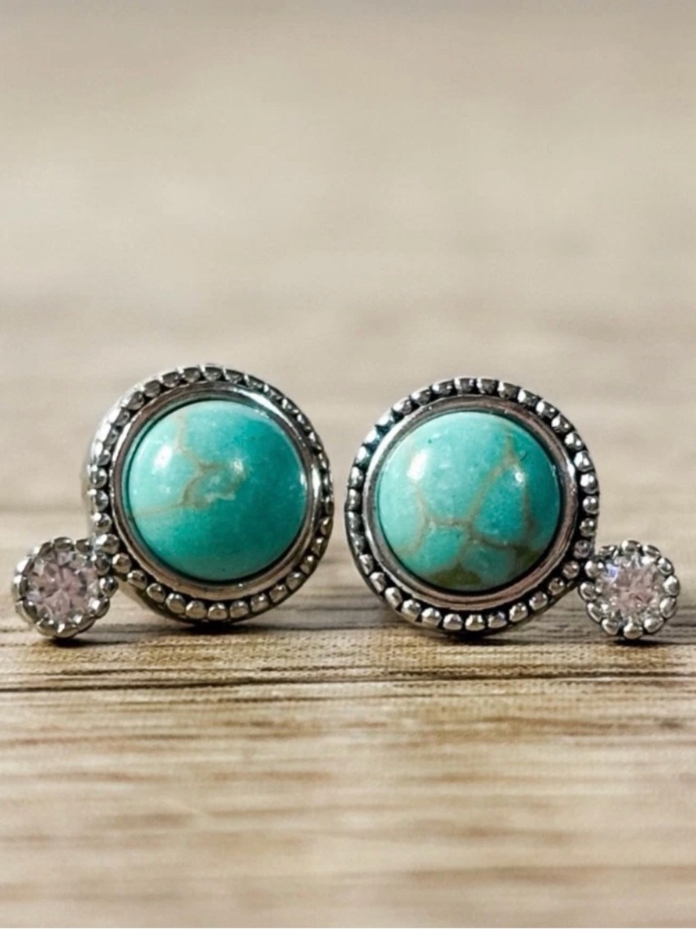 Sterling Silver Turquoise Mini Stud Earrings Beaded Halo Western Minimalist 925 - Picture 1 of 5